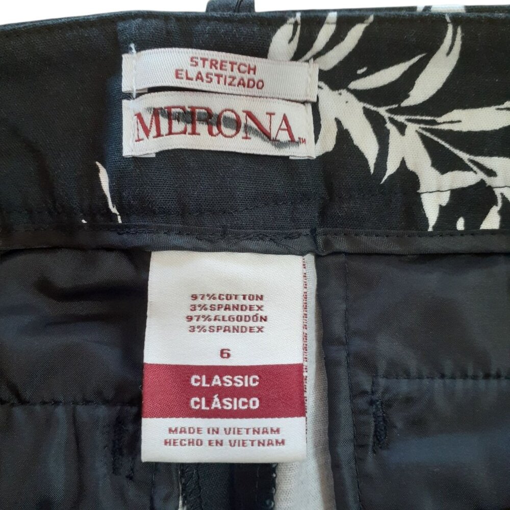 Merona Womens Classic Capri Pants Size 6 Black White Floral Cotton Spandex Blend - Picture 4 of 4